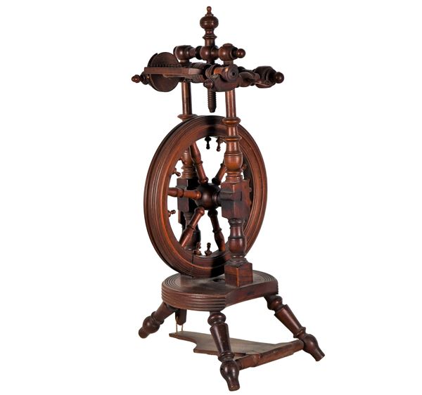 Antique walnut spinning wheel, slight losses