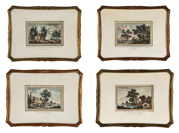 Lot of four old French small engravings "Landscapes"