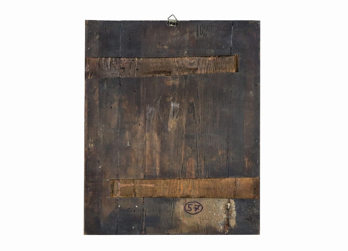 Antica icona russa "Trinità del Nuovo Testamento", dipinta a tempera su tavola