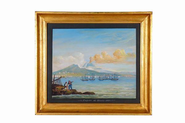 Scuola Napoletana Inizio XX Secolo - "Vesuvius eruption of 1820", gouache on paper
