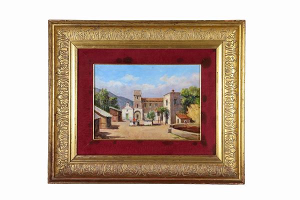 Vincenzo Canino - Signed. "Abbey of San Domenico al Vomero", small oil painting on plywood