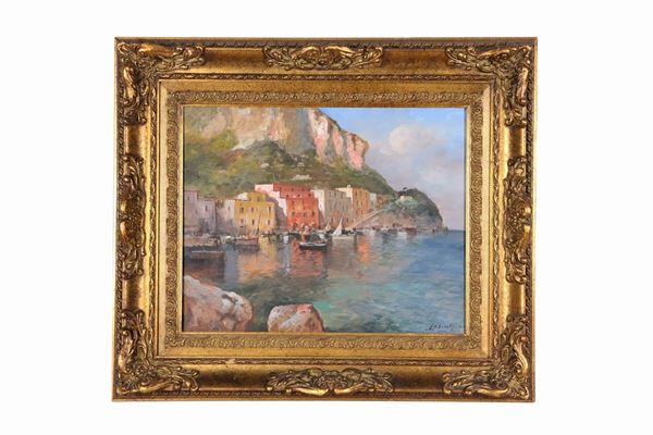 Vincenzo Laricchia - Firmato. "Veduta di Capri", dipinto ad olio su tela