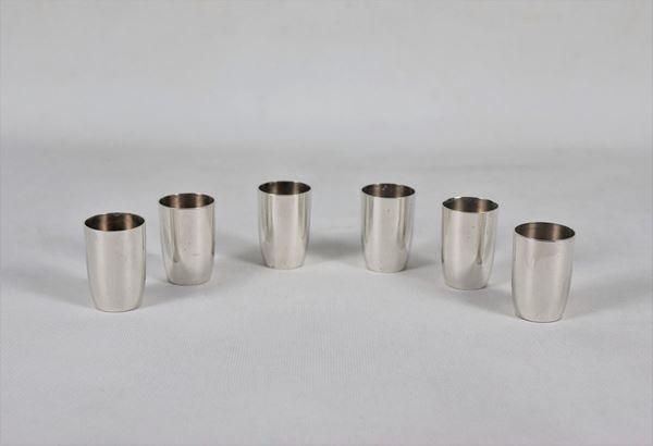 Six antique silver glasses with vermeil interior, gr. 134
