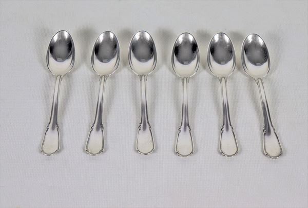 Six chiseled silver teaspoons, gr. 168