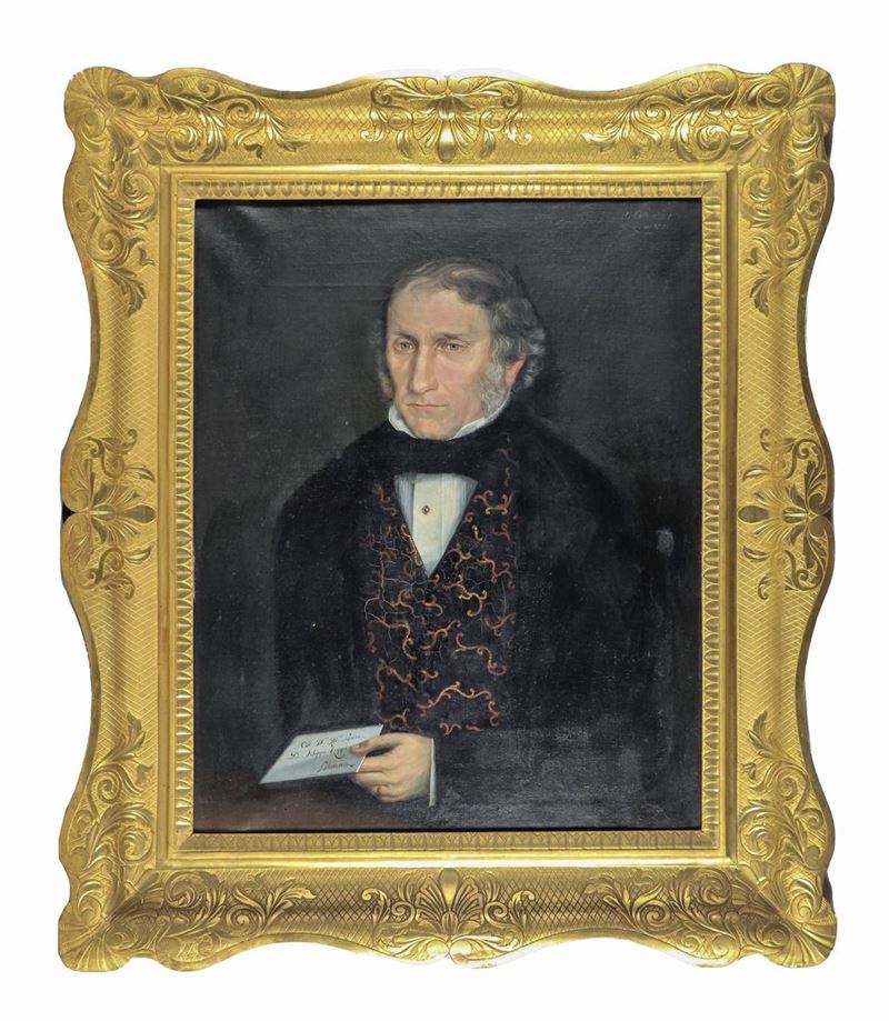 Firmato e datato 1855. "Ritratto di nobiluomo", dipinto ad olio su tela