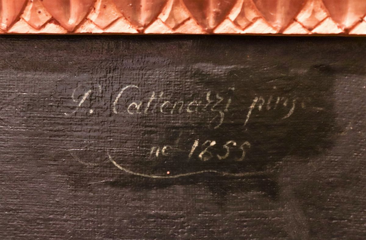 Firmato e datato 1855. "Ritratto di nobiluomo", dipinto ad olio su tela