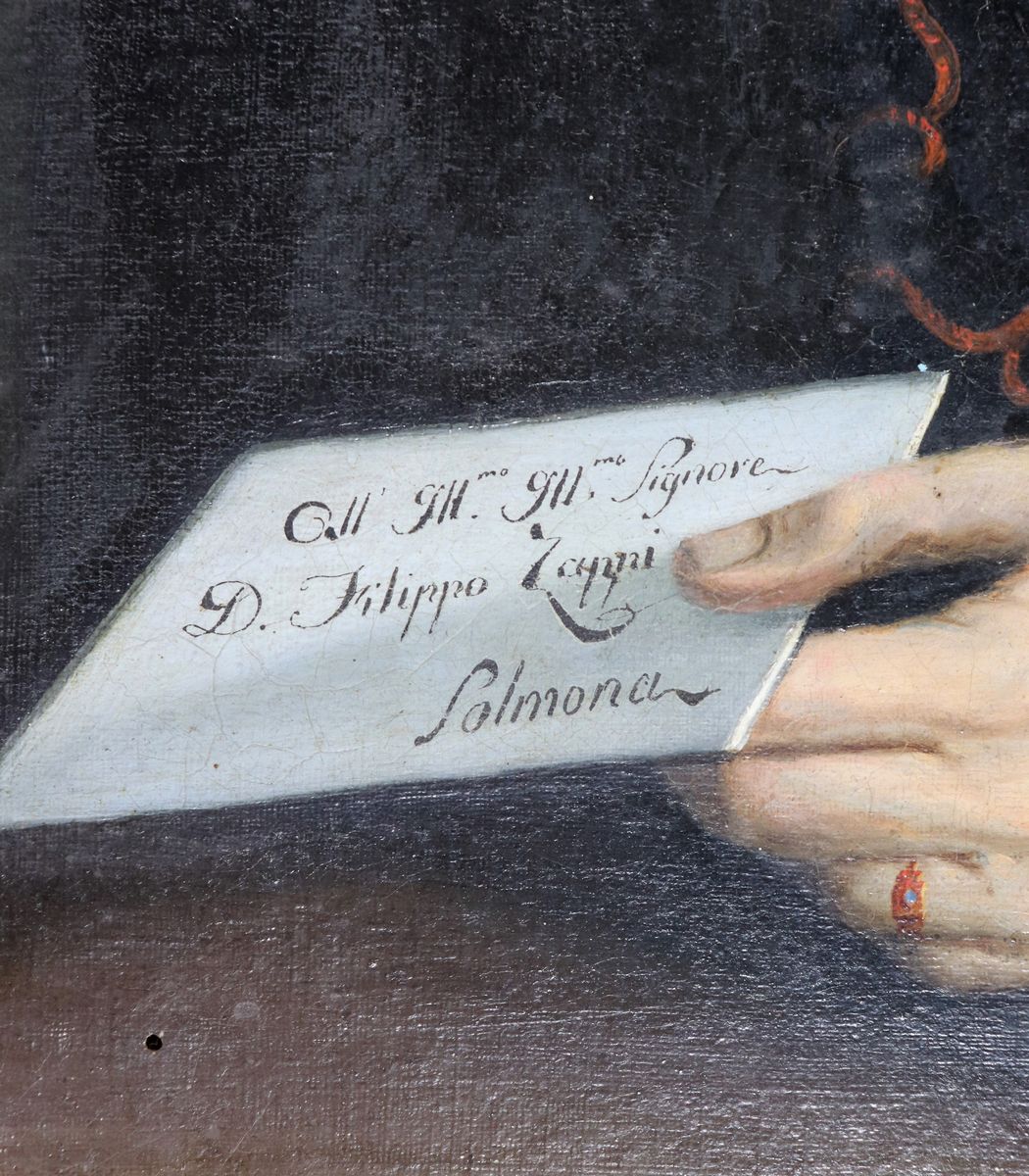 Firmato e datato 1855. "Ritratto di nobiluomo", dipinto ad olio su tela