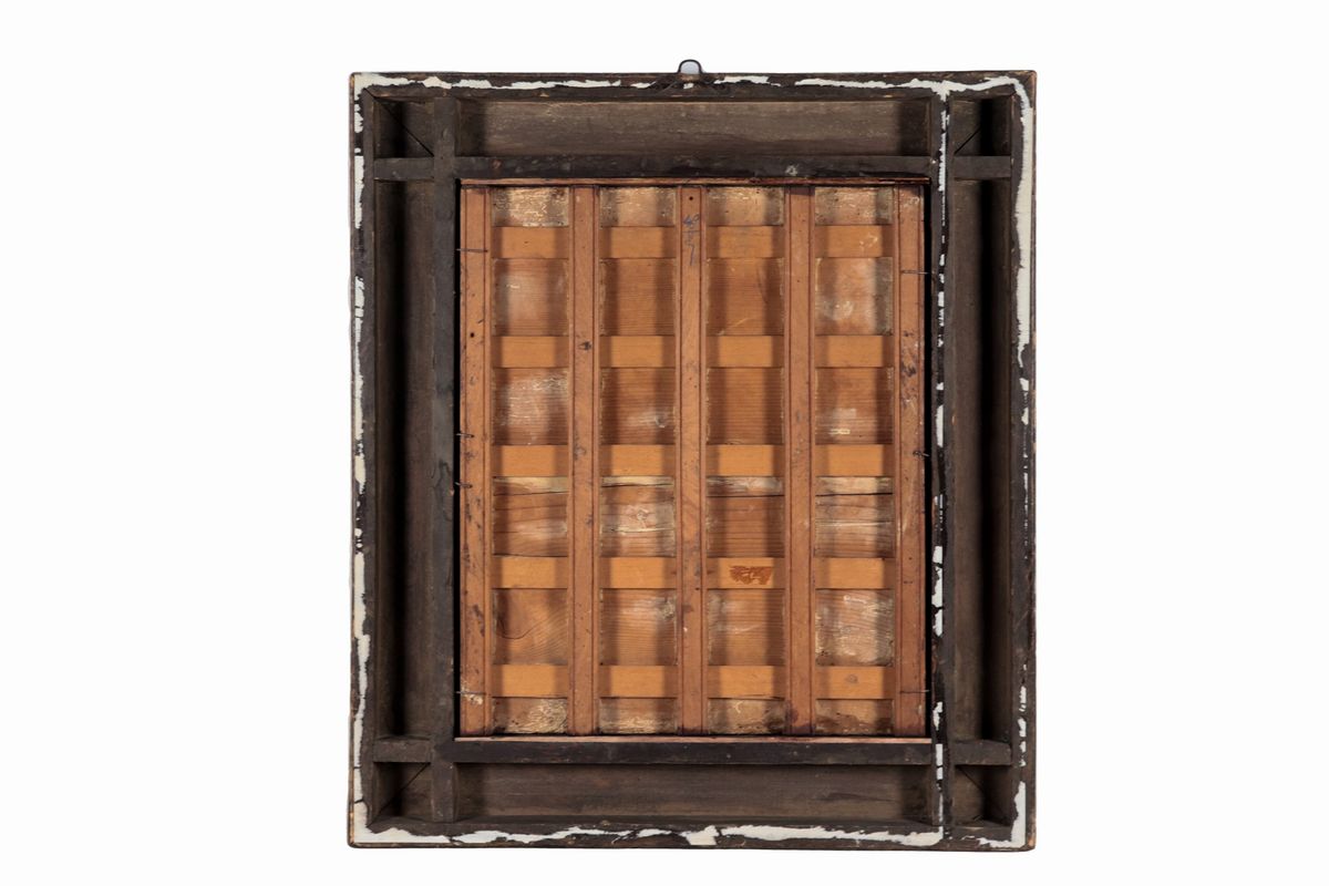 "Santo in contemplazione", dipinto ad olio su tavola a fondo oro decorato