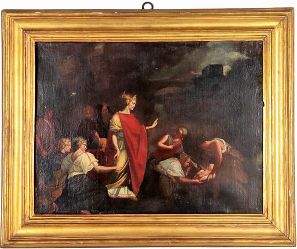 Pittore Bolognese XVIII Secolo - 'Mosè salvato dalle acque del Nilo', dipinto ad olio su tela 