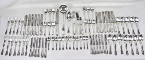 Antico servizio di posate in metallo argentato Christofle (90 pz)