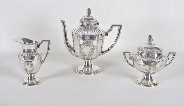 Antique chiseled and embossed Sheffield coffee service (3 pcs)