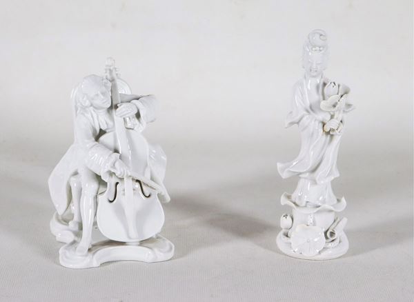 Lot in white glazed Chinese porcelain and Ginori, "Guanyin" and "Cello player"