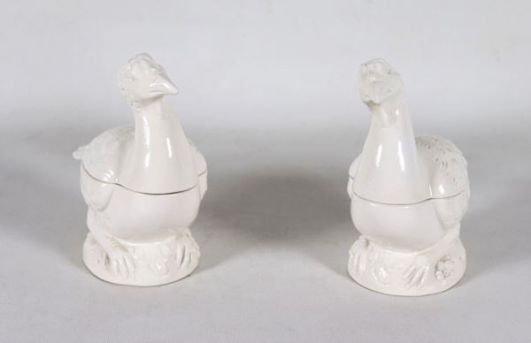 Pair of boxes in the shape of birds in white glazed ceramic Le Nove