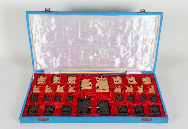 Thirty-two Indian chess pieces in exotic wood