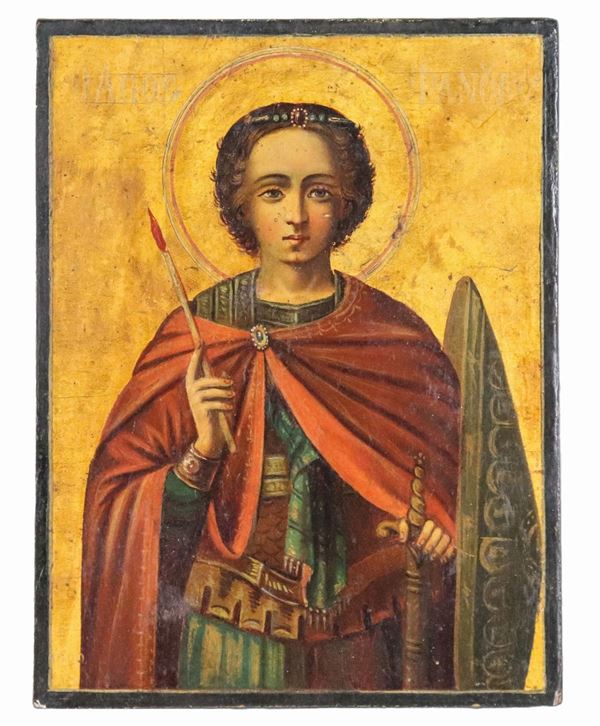 Small Icon painted on wood "Saint John the Warrior"