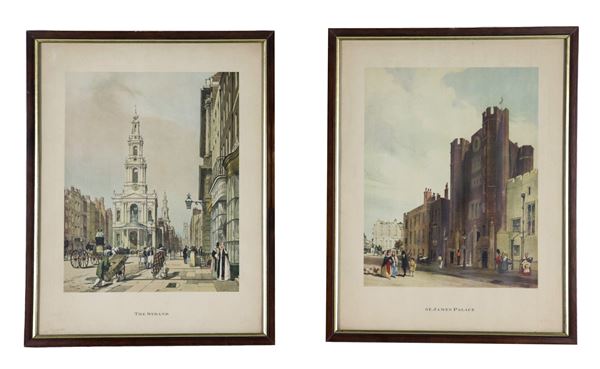 Pair of colored English prints "Views of London"