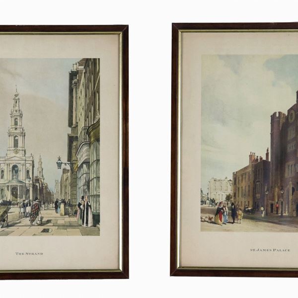 Pair of colored English prints "Views of London"