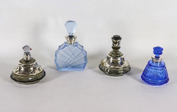 Lotto di quattro flaconi Liberty portaprofumo in cristallo e argento