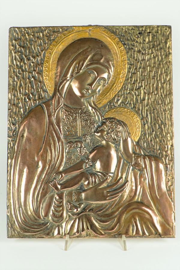 Embossed copper plate &quot;Madonna with Child&quot;