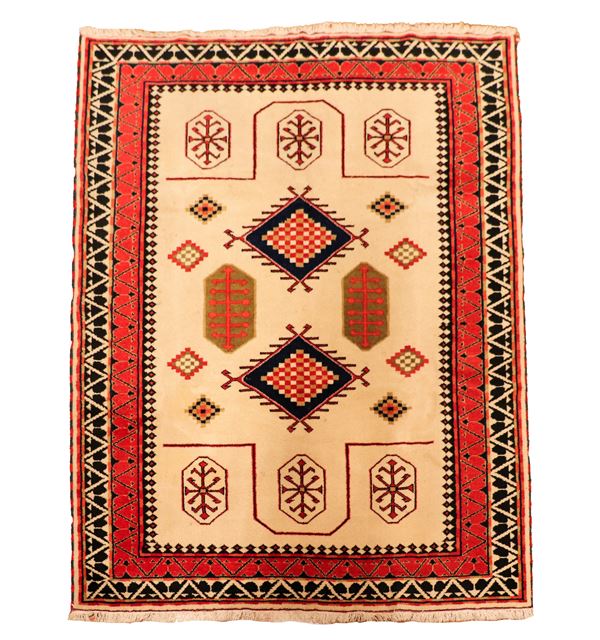 Persian carpet with geometric design on a brown background and red border, M. 2.93 x 1.98