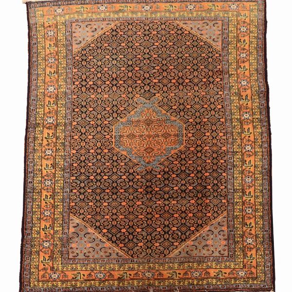 Baku Persian carpet with geometric design on a blue and orange background, M. 2.00 x 1.39