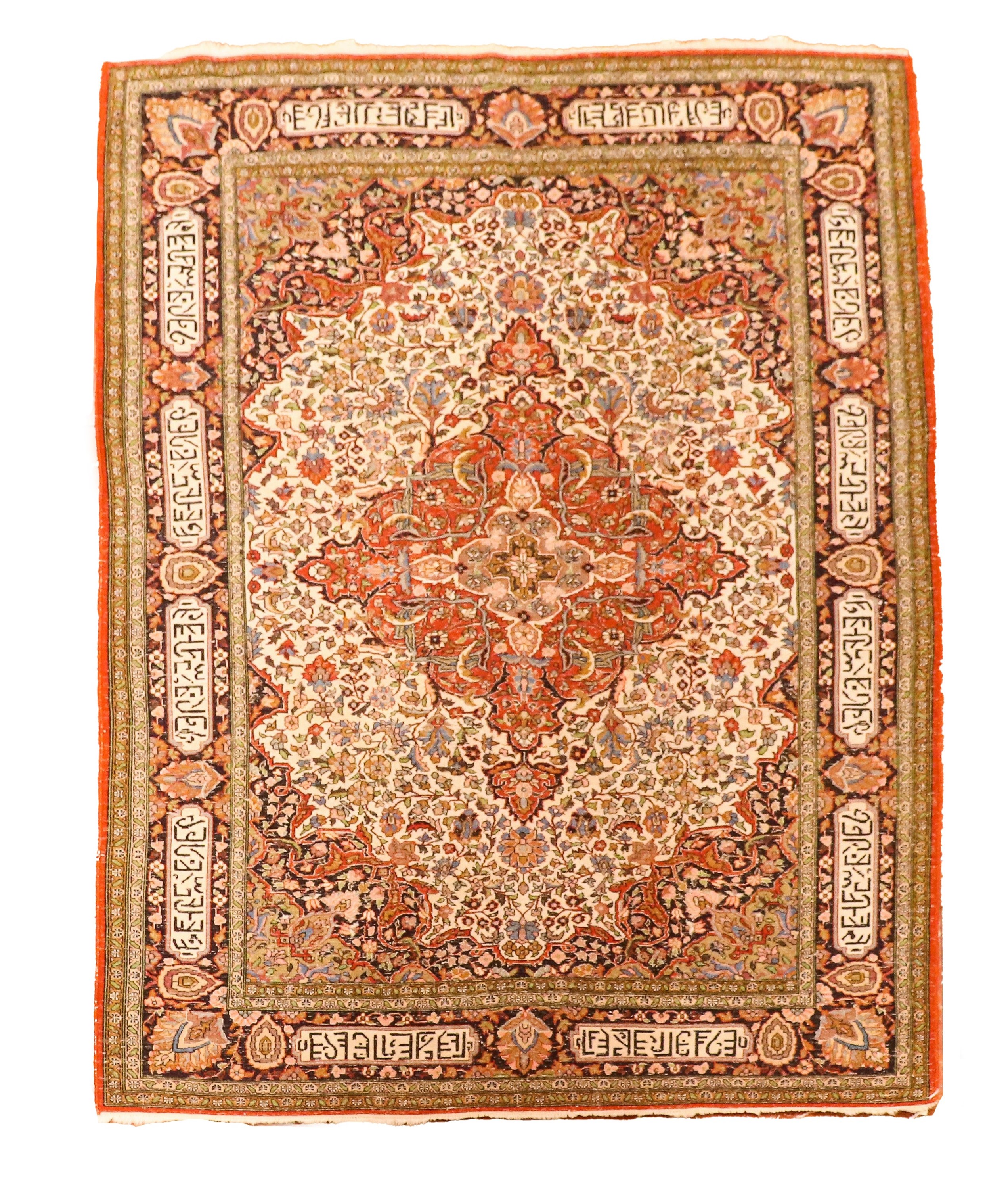 Tappeto persiano Tabriz a disegno floreale su fondo avana e rosso, M. 1,76 x 1,20