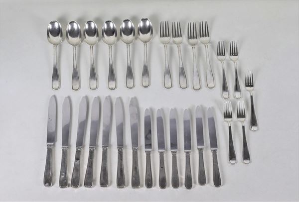 Chiseled silver cutlery set (28 pcs), gr. 960