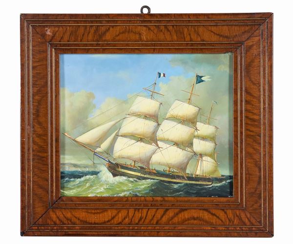 Scuola Francese XX Secolo - "The sailing ship", small oil painting