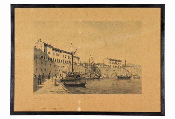 Pittore Francese Fine XIX Secolo - "View of Portoferraio", engraving on paper