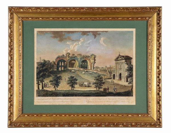 Color print on paper "View of the Temple of Peace over the ruins of Nero's Golden House"