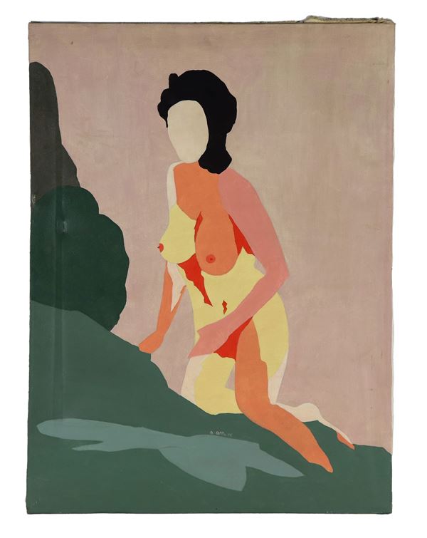 Alla A. Pittore contemporaneo - Signed and dated 1975. "Nudo di donna" mixed technique on canvas 80 x 60 cm