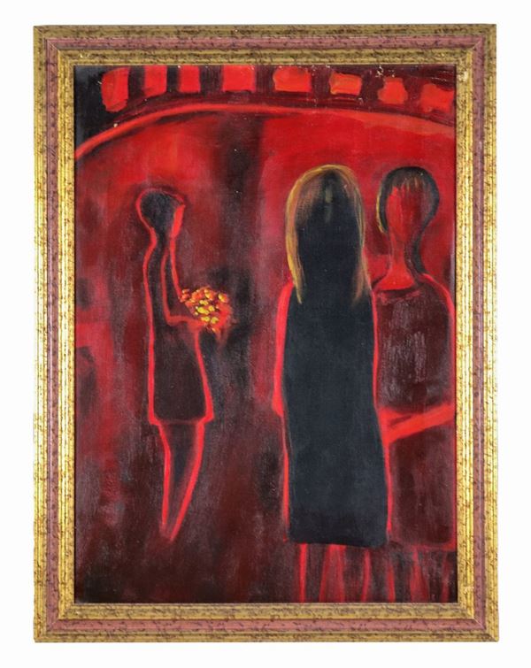 Eliano Fantuzzi - Signed and authenticated by the author on the back of the canvas. "The Girls" oil on canvas 60 x 43 cm