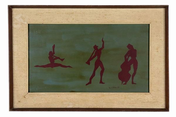 Alla A. Pittore contemporaneo - Signed and dated 1970. "Il Concertino" oil on plywood 28.5 x 49 cm