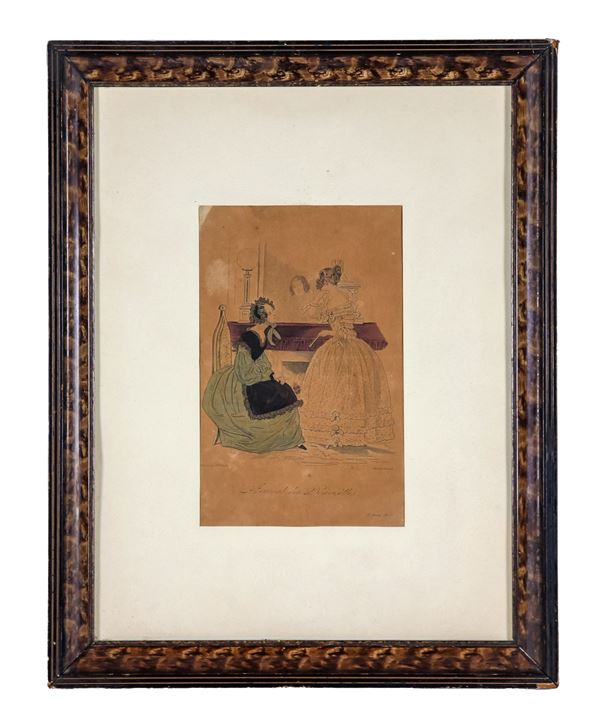 Antique small French color print "Journal Des Demoiselles"