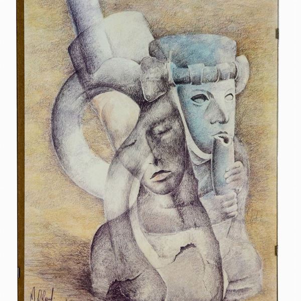 Pittrice Contemporanea - Firmata. "Senza Titolo" litografia a colori multiplo 129/150 cm 49 x 34