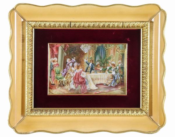 Pittore Italiano XX Secolo - "Banquet of the nobles", mixed media oleography