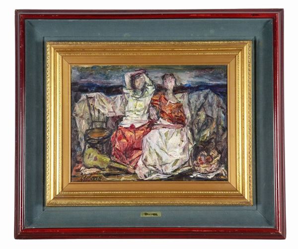 Giuseppe Ciavolino - Firmato. "Le Amiche" olio su tela cm 30 x 40 