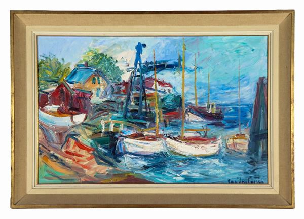 Sandro Von Lorsch - Signed. "Porticciolo all'Elba" oil on canvas 55 x 85 cm