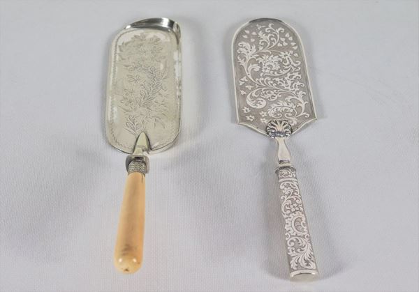 Lot of two old English dessert spoons in chiseled and embossed Sheffield
