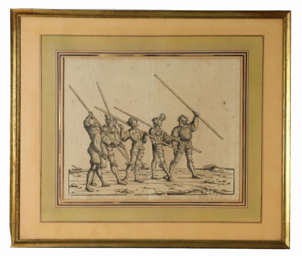 Coppia di antiche incisioni su carta "Armigeri"