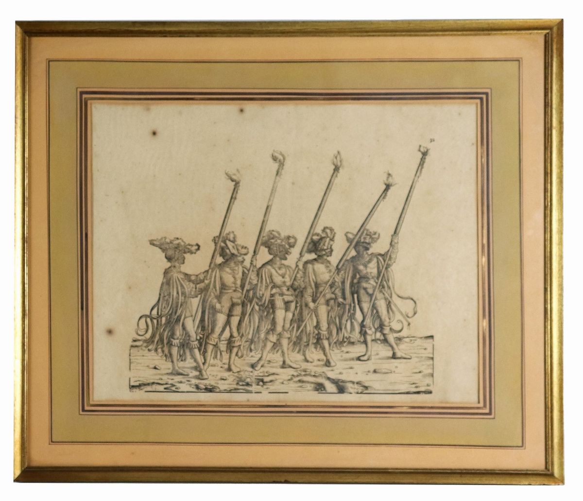 Coppia di antiche incisioni su carta "Armigeri"