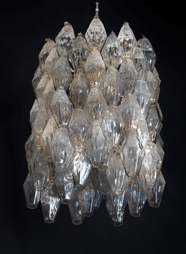 Venini chandelier - Carlo Scarpa, with polyhedra in blown Murano glass  (1950s - 1960s)  - Auction TIMED AUCTION - FINE ART AND IMPORTANT PRIVATE COLLECTIONS - Gelardini Aste Casa d'Aste Roma