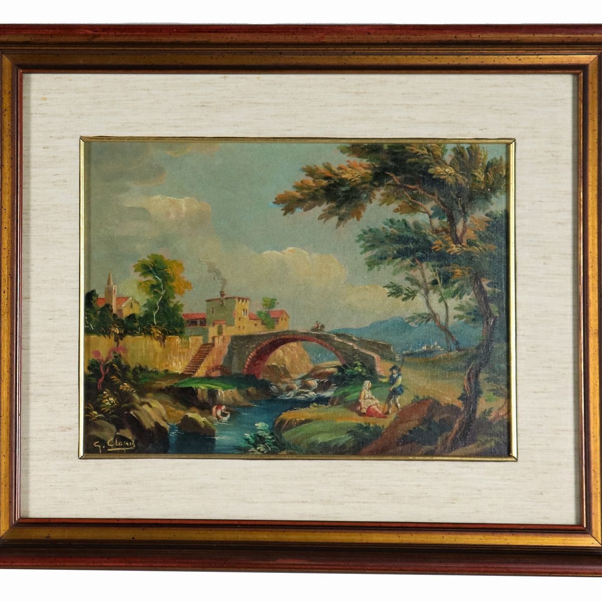 Firmati. "Paesaggi con corsi d'acqua", coppia di dipinti ad olio