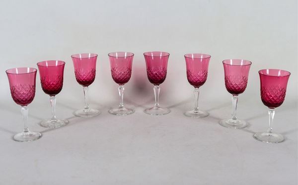 Lot of eight calyx glasses in oxblood Bohemian crystal