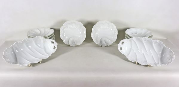 Ginori white porcelain plate set for molluscs (14 pcs)