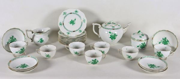 Herend porcelain tea and cake set with green decorations with flower and leaf motifs (20 pcs)