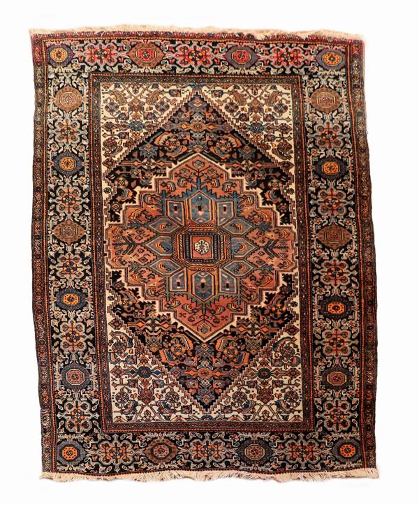 Saveh Persian carpet with blue and havana background, M. 1.94 x 1.32