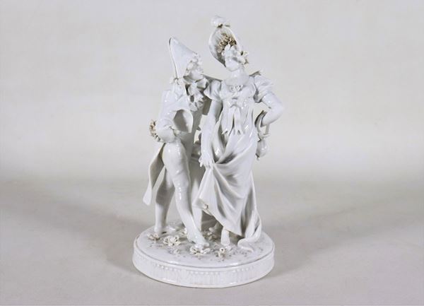 Small group in Capodimonte white porcelain "Gallant scene with lady and knight"