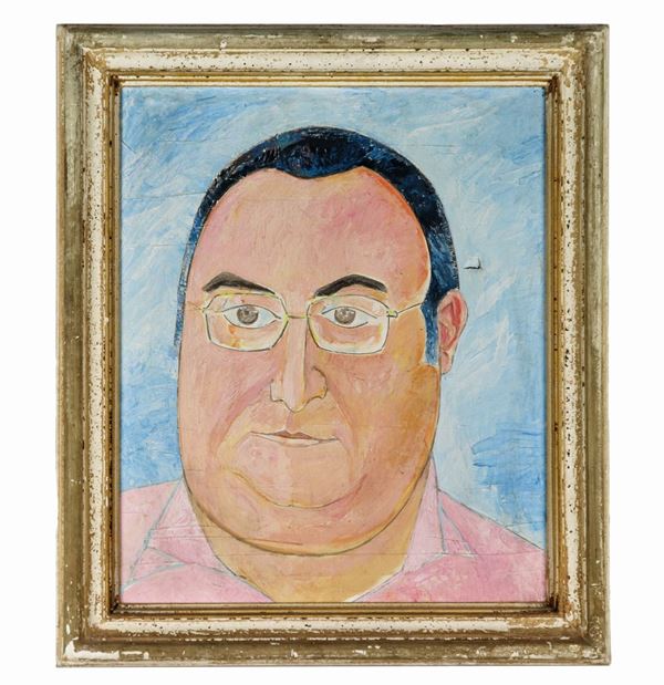 Pittore Arte Contemporanea - "Portrait of a man with glasses" oil on canvas 60 x 50 cm