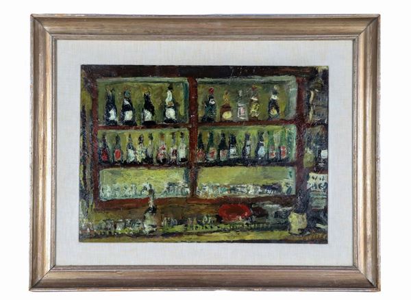 Pittore Arte Contemporanea - "La Bottiglieria" oil 55 x 73 cm